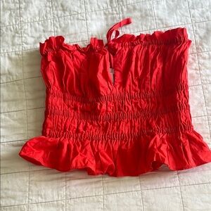 H& M Red Ruffled Strapless Top